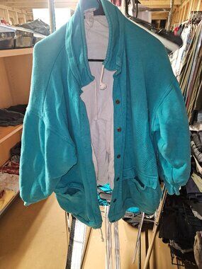 Vintage Teal Button-Up Jacket with Hood - 25% Off When You Bundle 5+ Items!